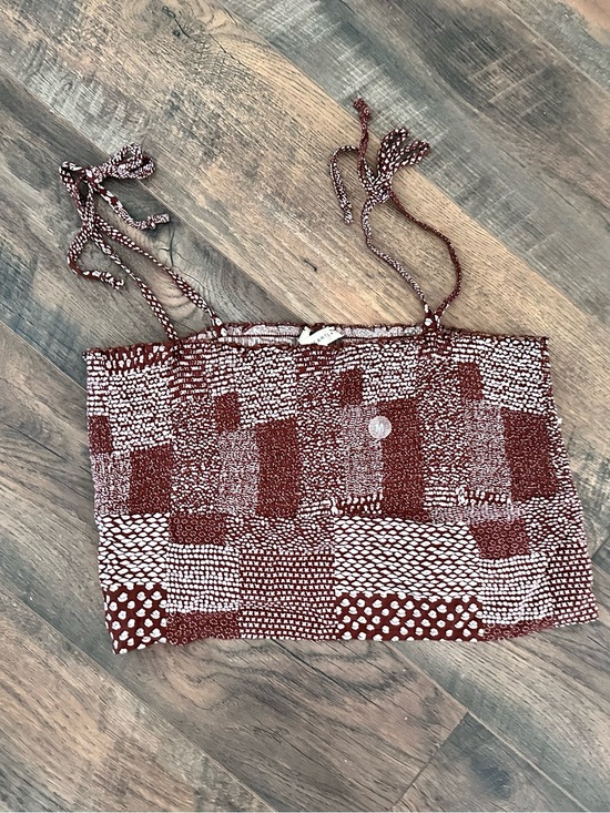 PacSun Tops - Pacsun Rust and Cream Smocked Patchwork Tube Top with Tie Straps